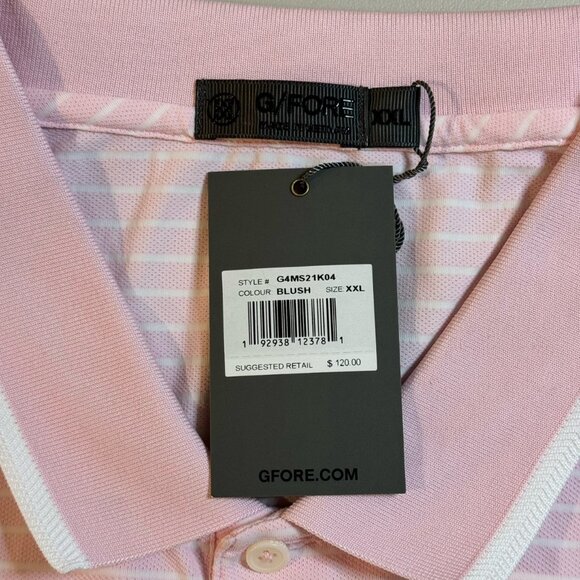 G/Fore Pink Perforated Striped Performance Tech Modern Golf Polo Shirt Men's 2XL - Picture 4 of 8